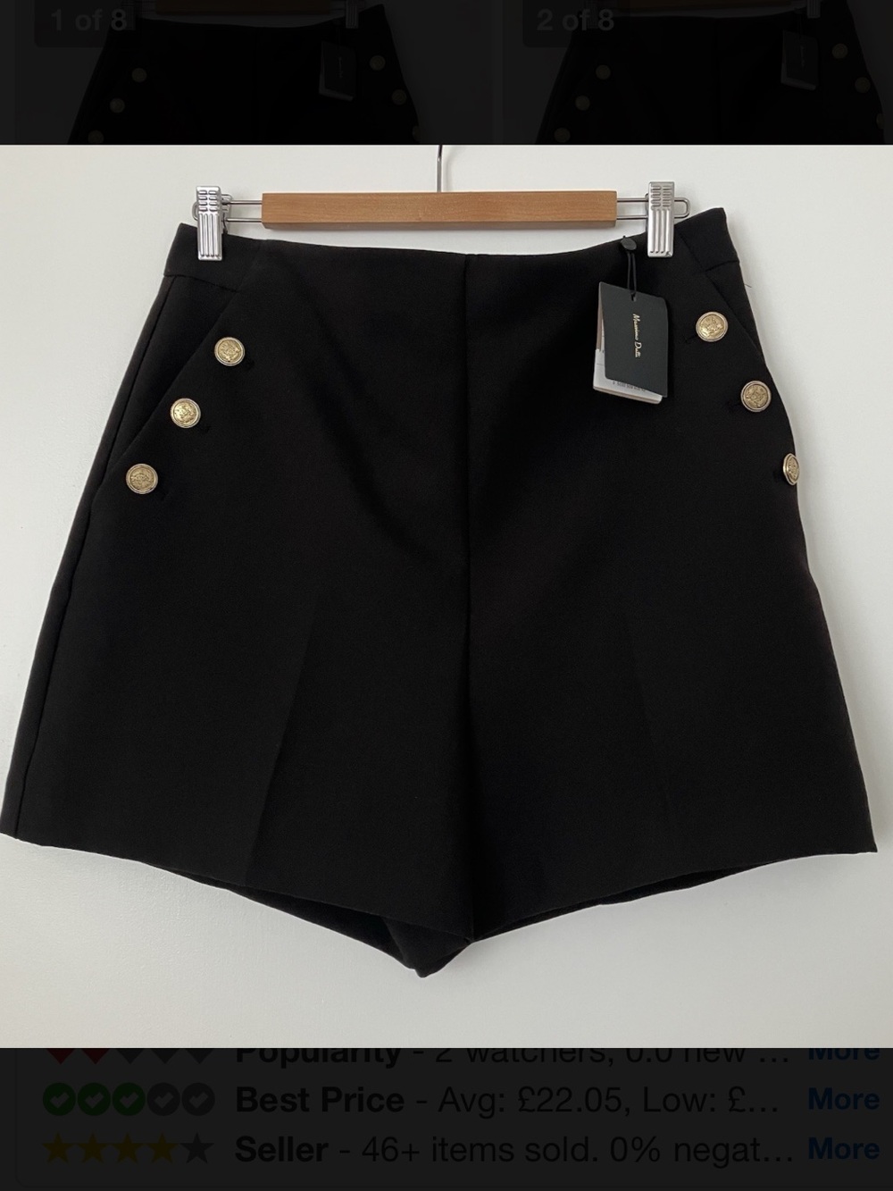 NWT Massimo Dutti tailored bermuda shorts in navy blue gold button detail